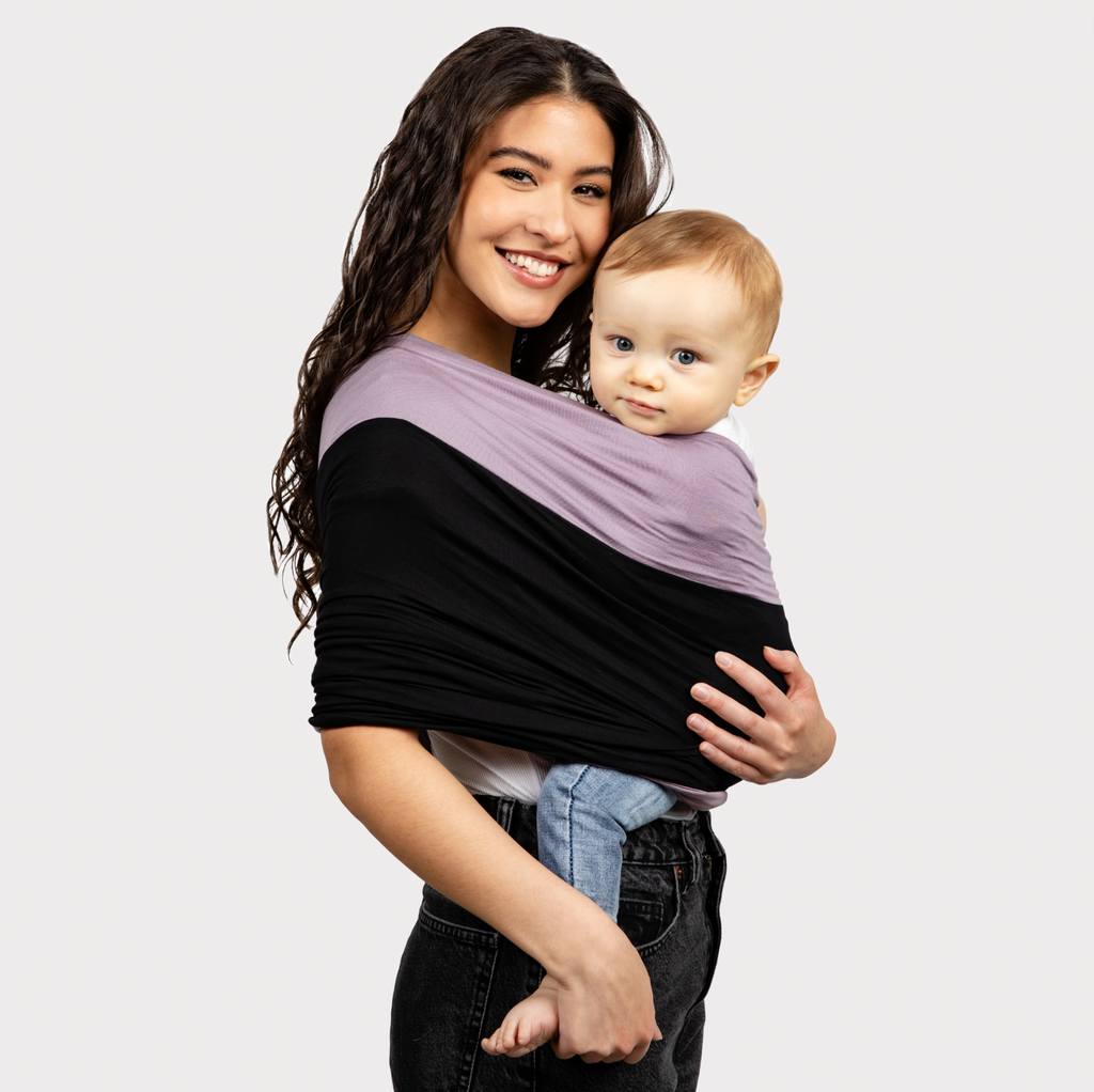 KinCozy Colour-Block Bonding Comforter — parent carrying baby hands-free product photo