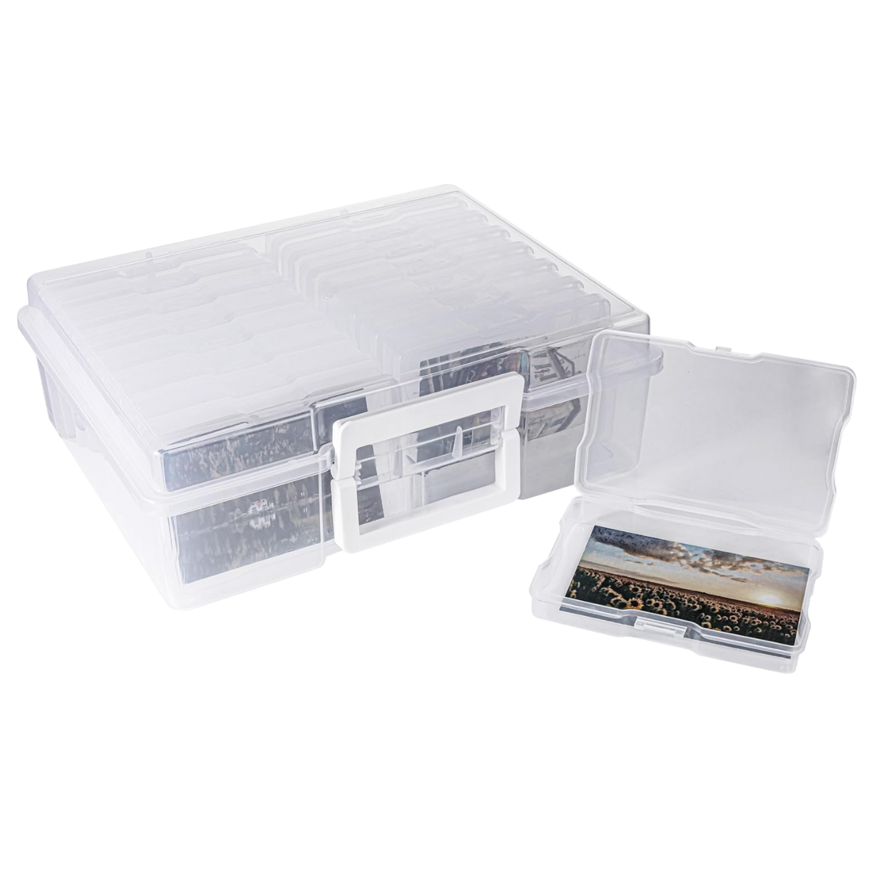 Memory box filled with baby photos and keepsakes